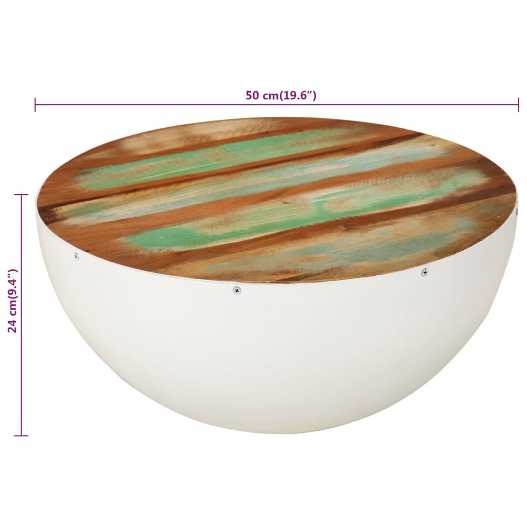 Bowl-shaped coffee table white Ø50x24 cm reclaimed solid wood