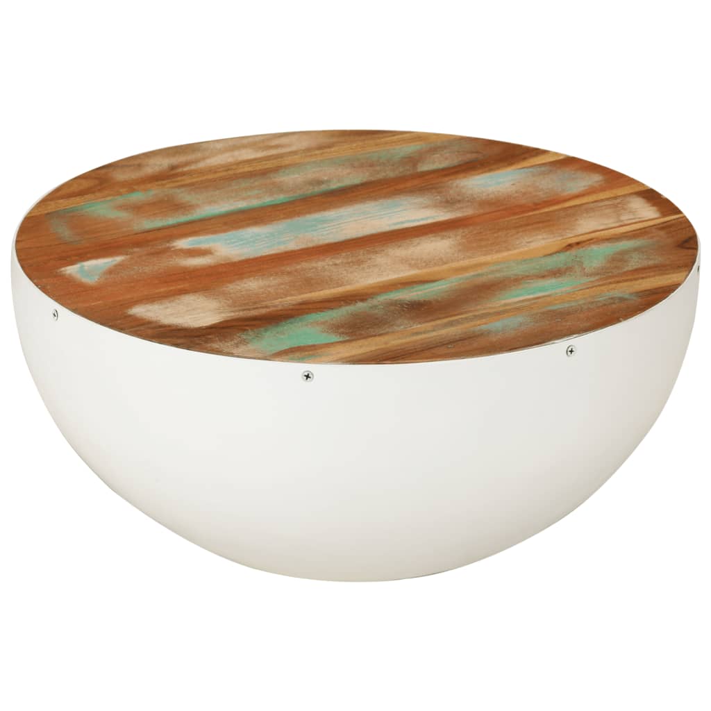 Bowl-shaped coffee table white Ø50x24 cm reclaimed solid wood