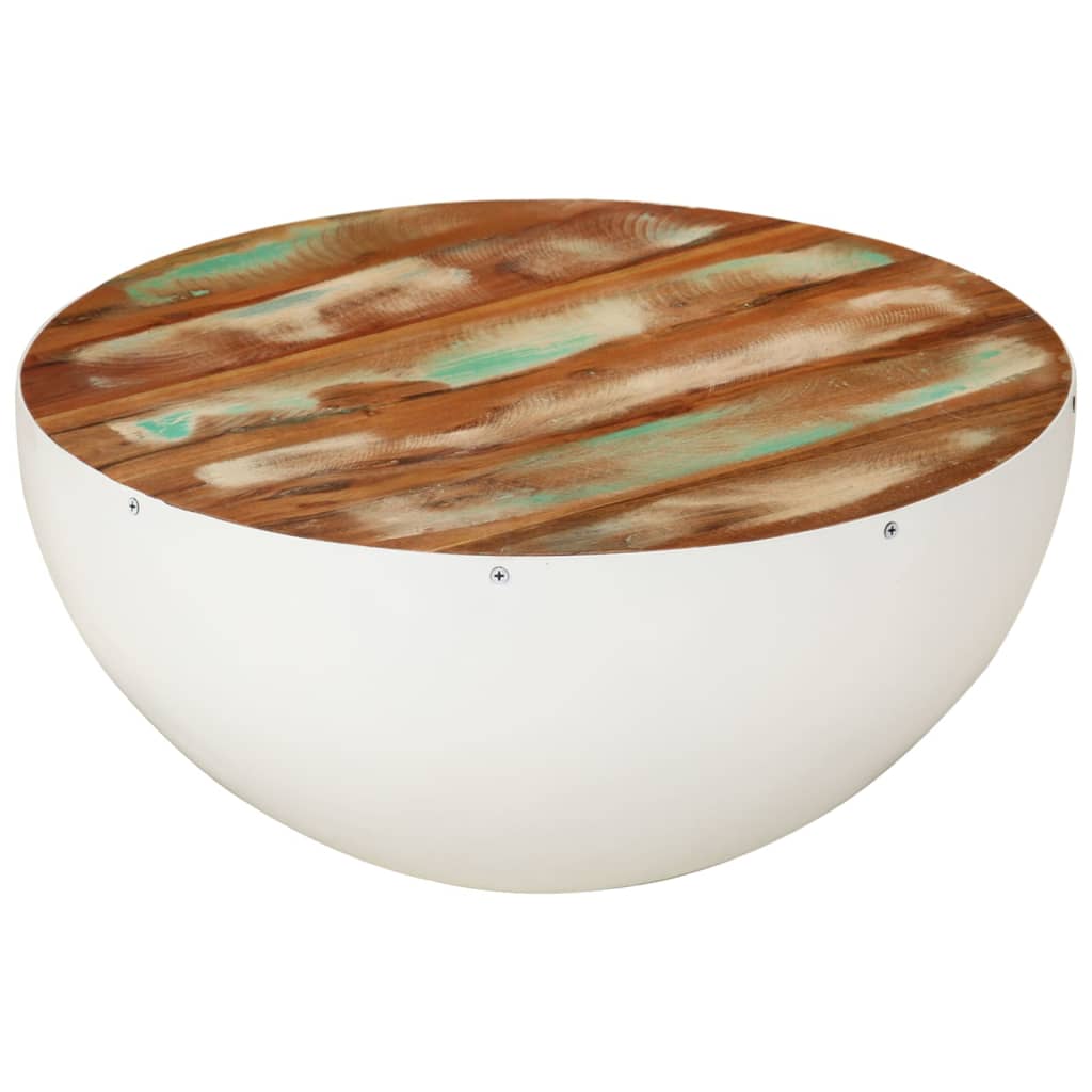 Bowl-shaped coffee table white Ø50x24 cm reclaimed solid wood