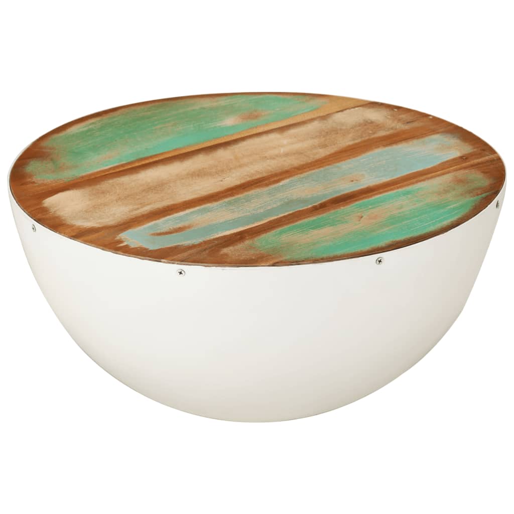 Bowl-shaped coffee table white Ø50x24 cm reclaimed solid wood