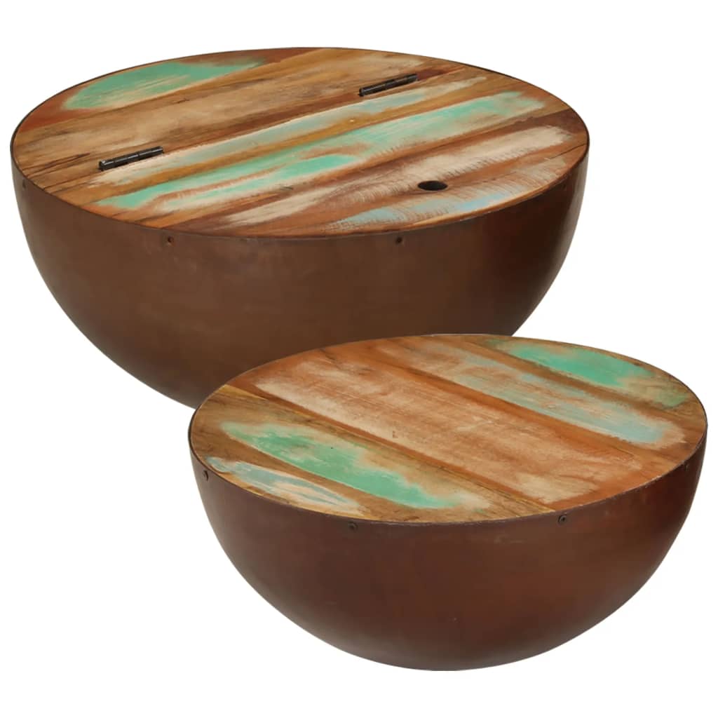 Bowl-shaped coffee tables 2 pcs reclaimed solid wood