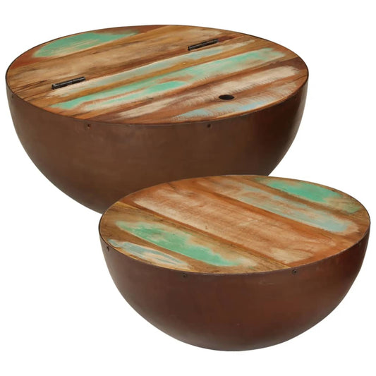 Bowl-shaped coffee tables 2 pcs reclaimed solid wood