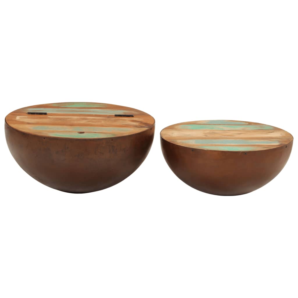 Bowl-shaped coffee tables 2 pcs reclaimed solid wood