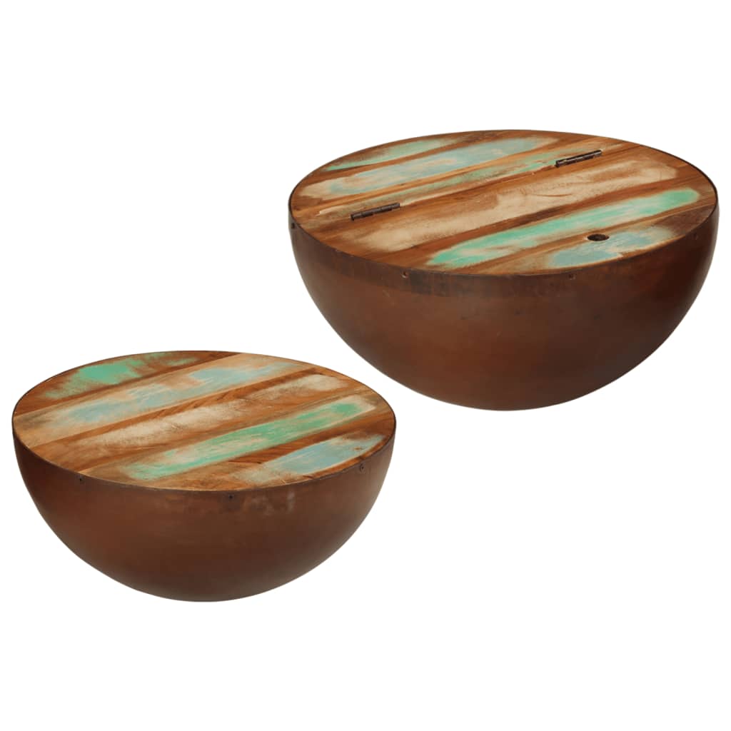 Bowl-shaped coffee tables 2 pcs reclaimed solid wood