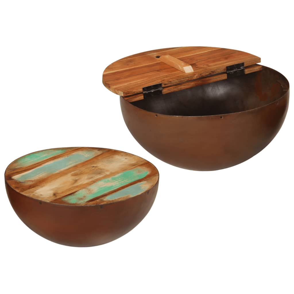 Bowl-shaped coffee tables 2 pcs reclaimed solid wood