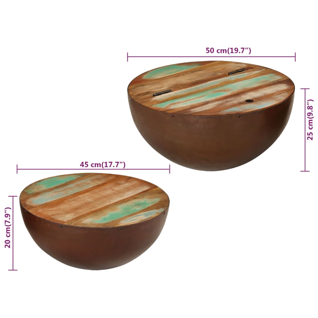 Bowl-shaped coffee tables 2 pcs reclaimed solid wood