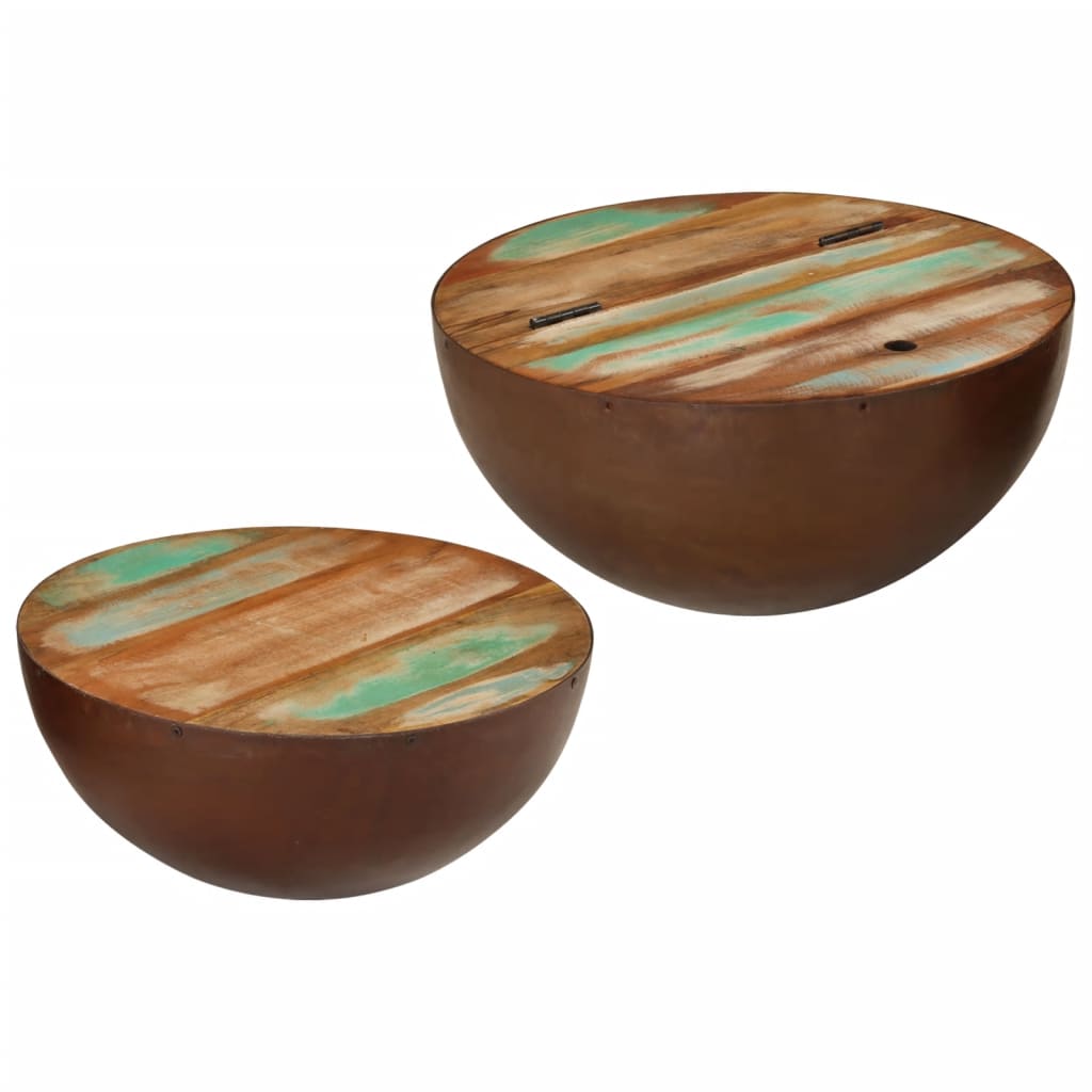 Bowl-shaped coffee tables 2 pcs reclaimed solid wood