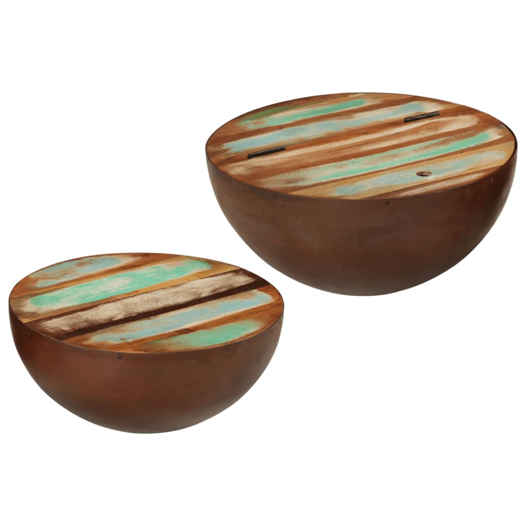 Bowl-shaped coffee tables 2 pcs reclaimed solid wood