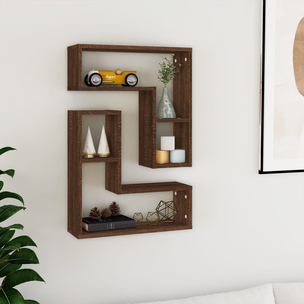 Wall shelves 2 pcs brown oak 50x15x50 cm engineered wood