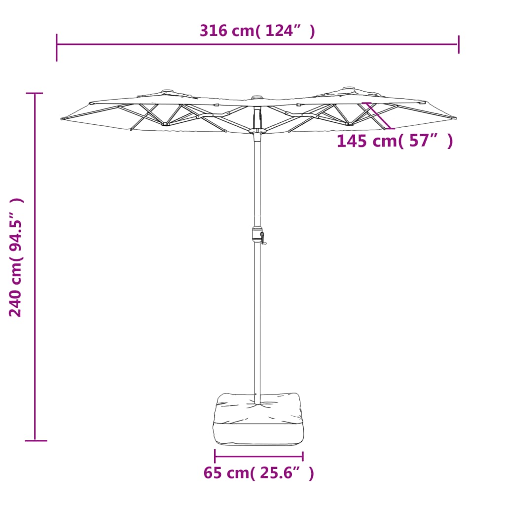 Garden parasol with double head azure blue 316x240 cm
