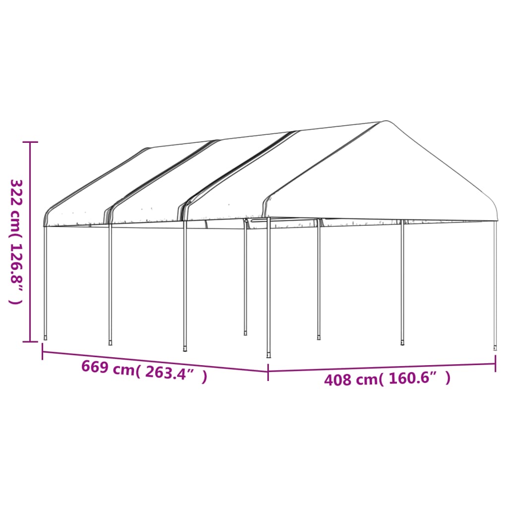 Pavilion with roof white 6.69x4.08x3.22 m polyethylene