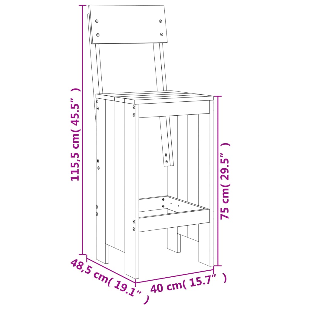 Bar stools 2 pcs white 40x48.5x115.5 cm solid pine wood