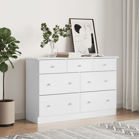 Chest of drawers ALTA white 112x35x73 cm solid pine wood