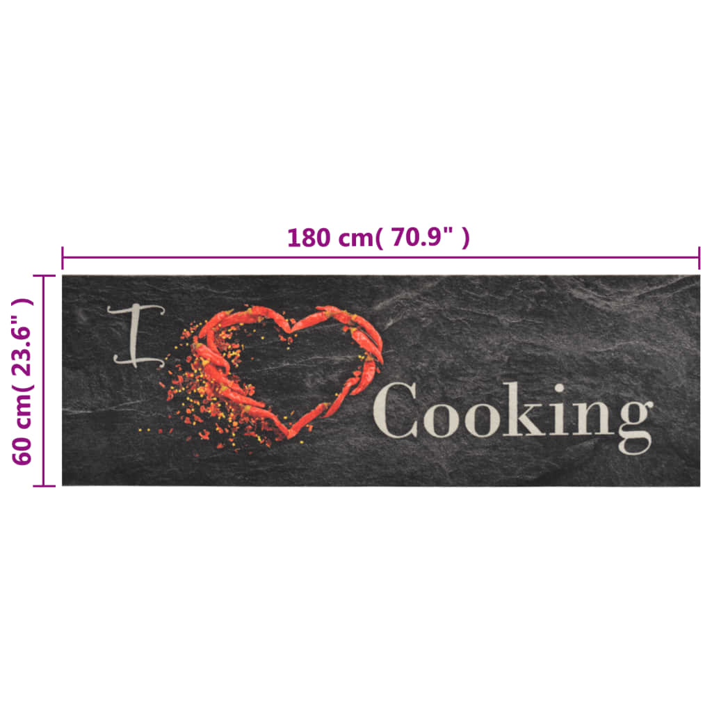 Kitchen rug washable Cooking black 60x180 cm velvet