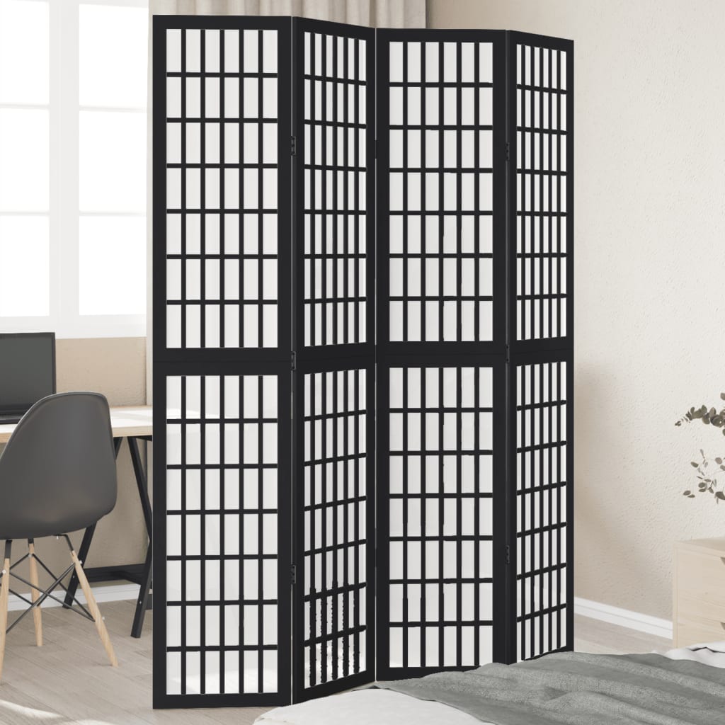 Room divider 4 panels black solid wood imperial wood