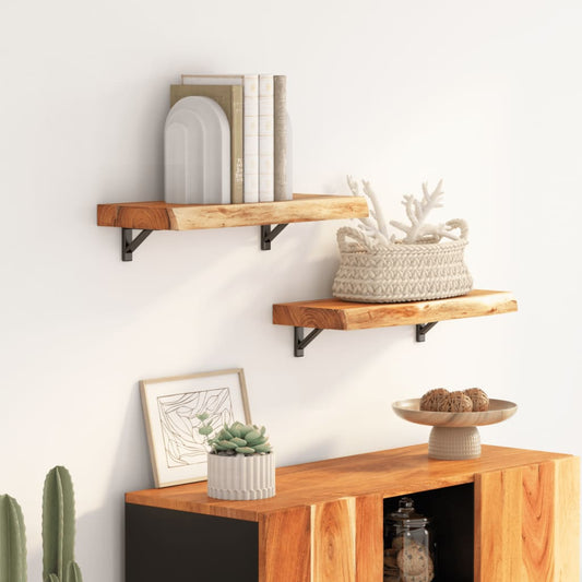 Wall shelf 40x20x3.8 cm rectangular solid acacia wood natural edge