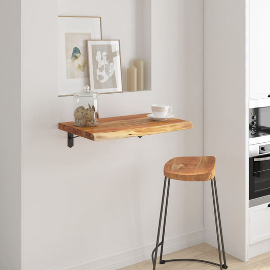 Wall shelf 40x40x3.8 cm square solid wood acacia natural edge
