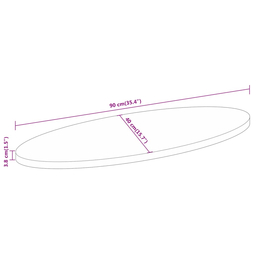 Bordplate 90x40x3,8 cm oval heltre akasie