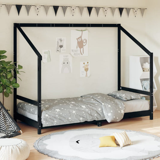 Children's bed frame black 90x200 cm solid pine wood