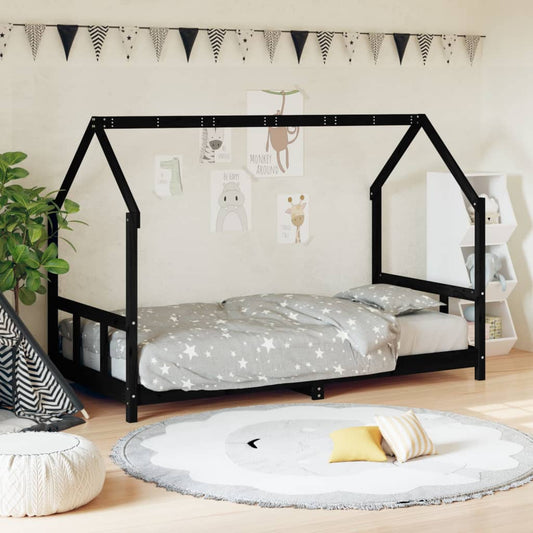 Children's bed frame black 90x190 cm solid pine wood