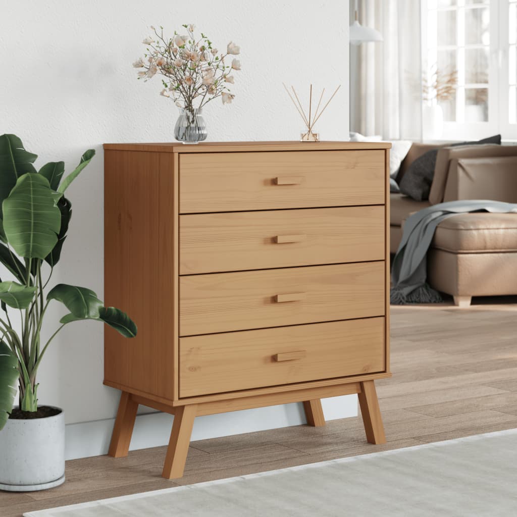 Chest of drawers OLDEN brown solid pine wood