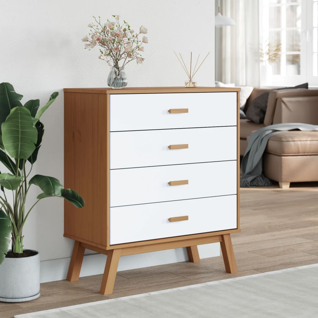 Chest of drawers OLDEN white and brown solid pine