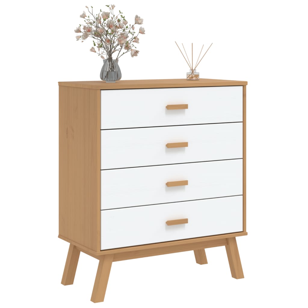 Chest of drawers OLDEN white and brown solid pine