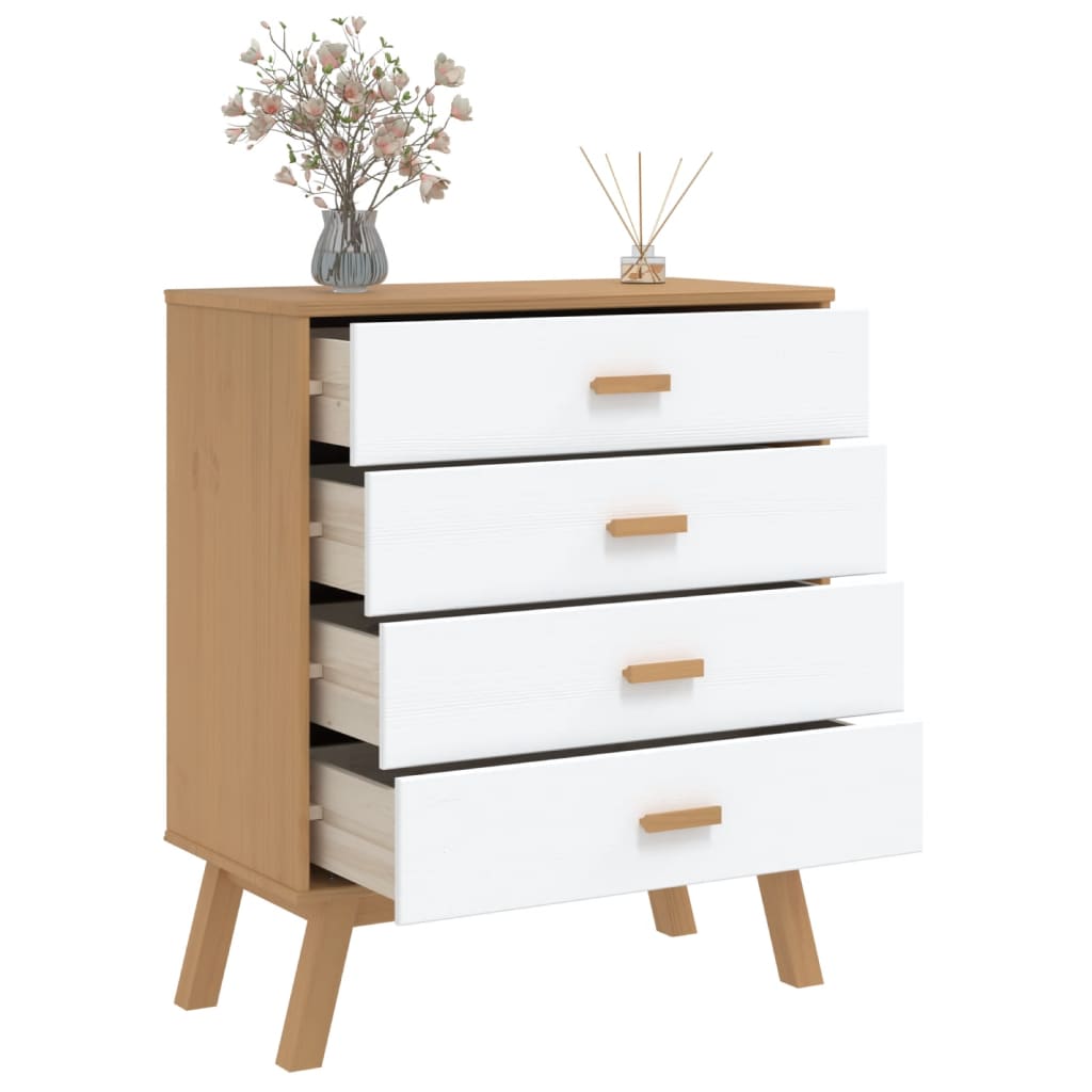 Chest of drawers OLDEN white and brown solid pine