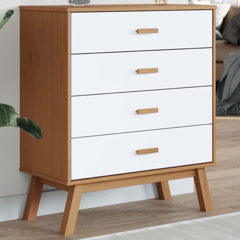 Chest of drawers OLDEN white and brown solid pine