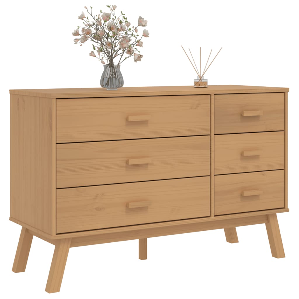 Chest of drawers OLDEN brown solid pine wood