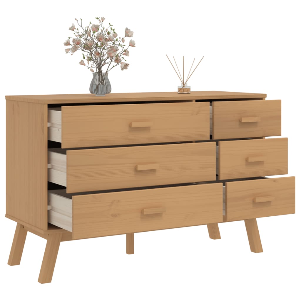 Chest of drawers OLDEN brown solid pine wood