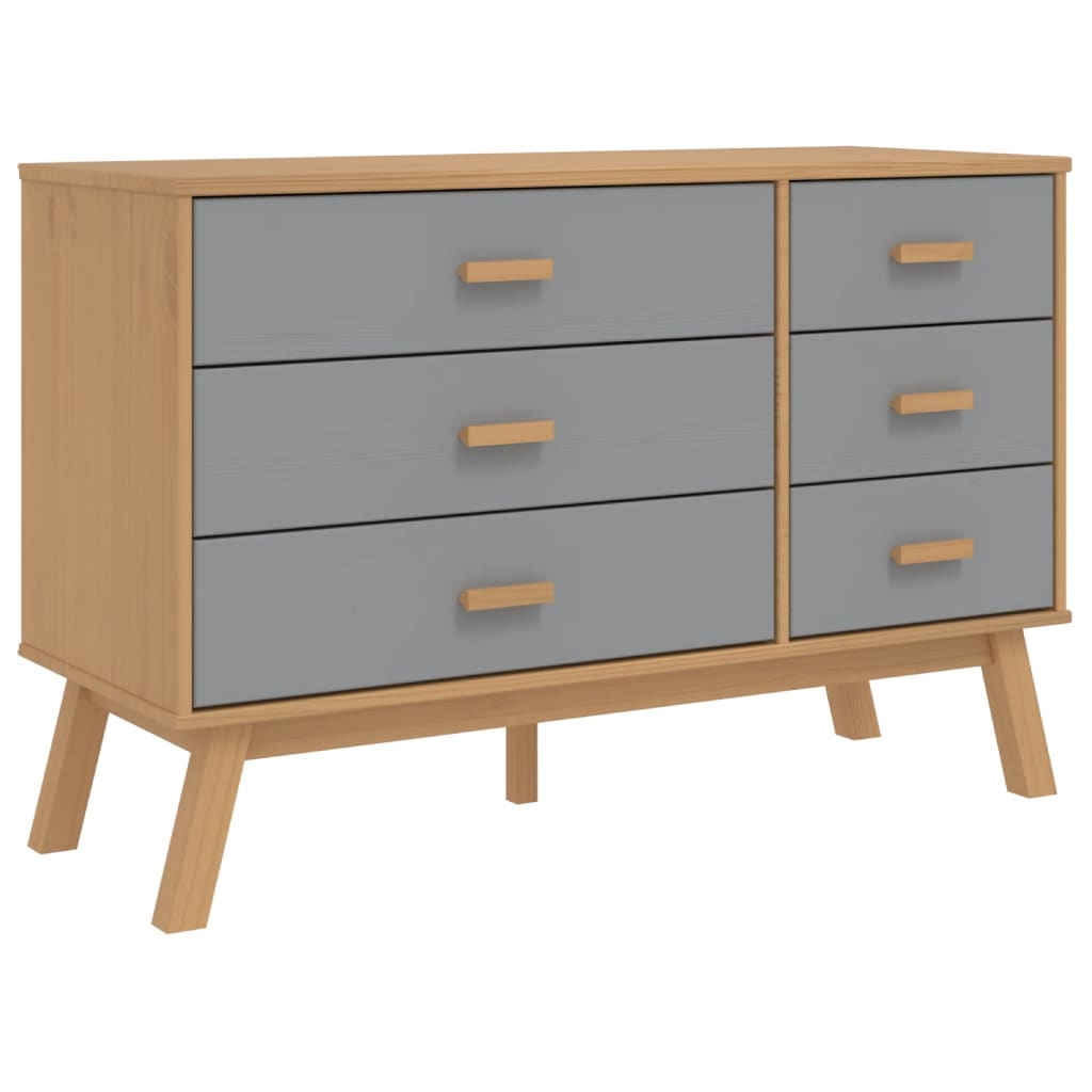 Chest of drawers OLDEN grey and brown solid pine
