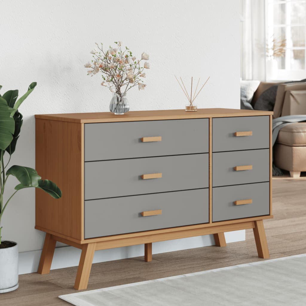 Chest of drawers OLDEN grey and brown solid pine