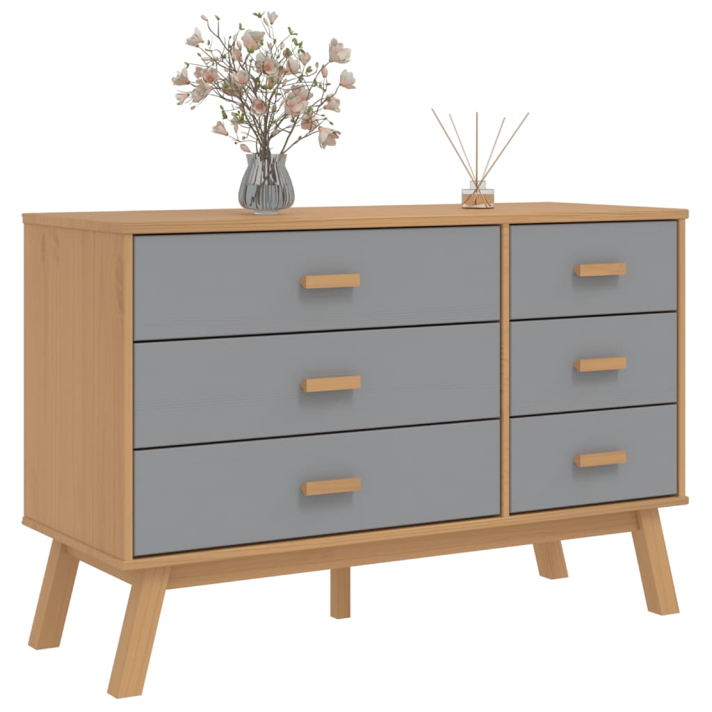 Chest of drawers OLDEN grey and brown solid pine