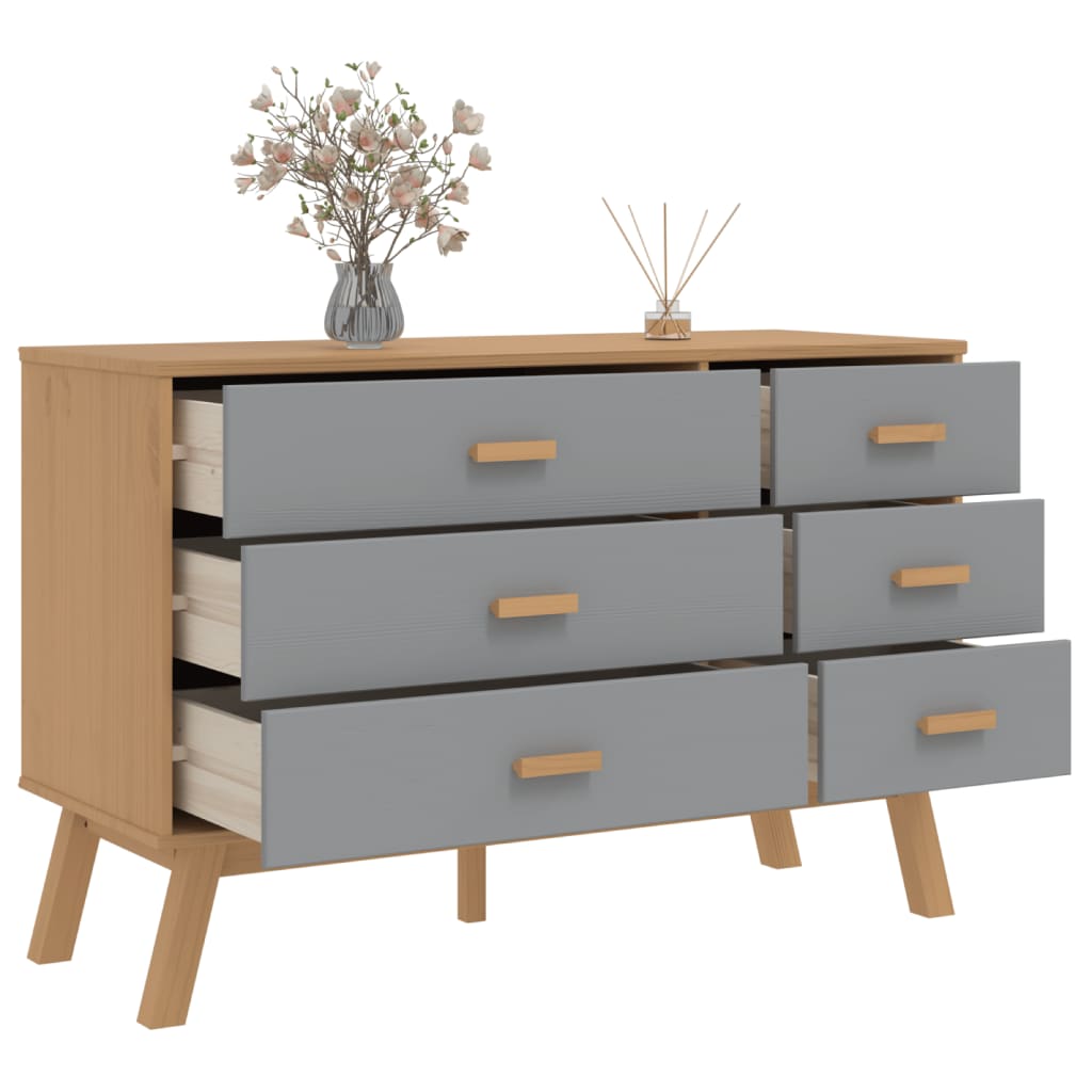 Chest of drawers OLDEN grey and brown solid pine