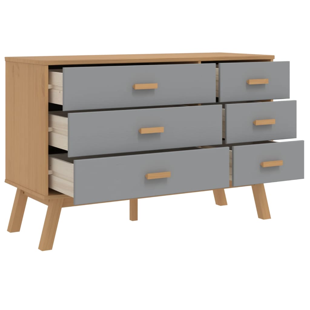 Chest of drawers OLDEN grey and brown solid pine