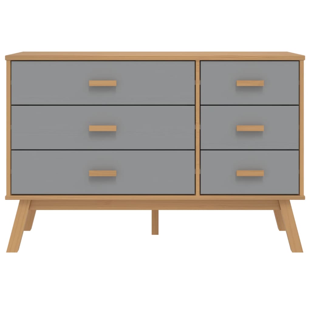 Chest of drawers OLDEN grey and brown solid pine