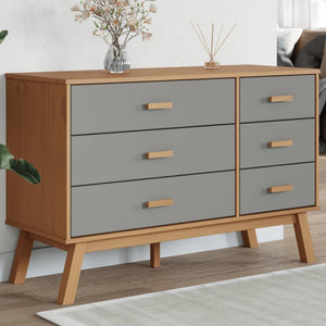 Chest of drawers OLDEN grey and brown solid pine