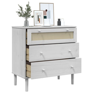 Chest of drawers SENJA rattan look white 80x40x80 cm solid pine wood