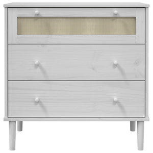Chest of drawers SENJA rattan look white 80x40x80 cm solid pine wood