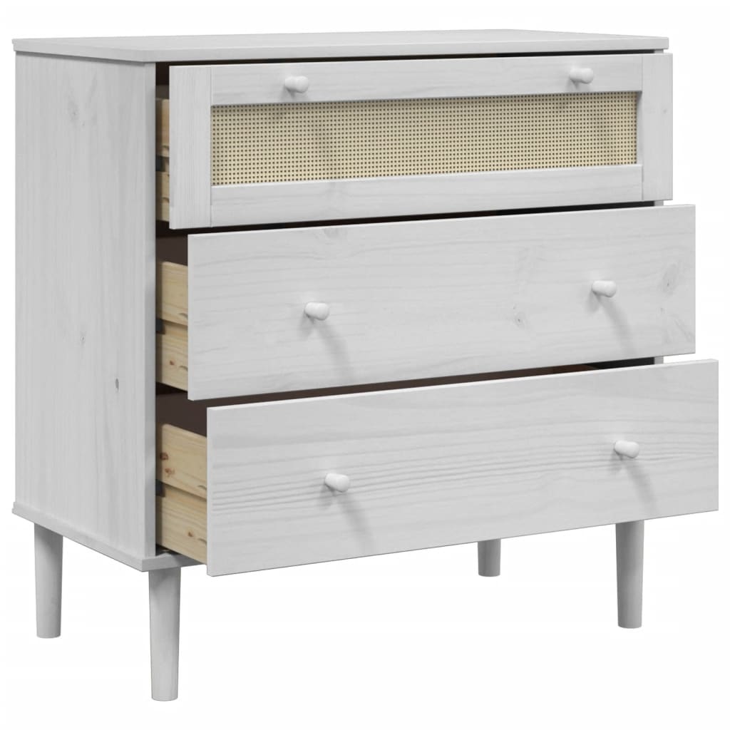 Chest of drawers SENJA rattan look white 80x40x80 cm solid pine wood