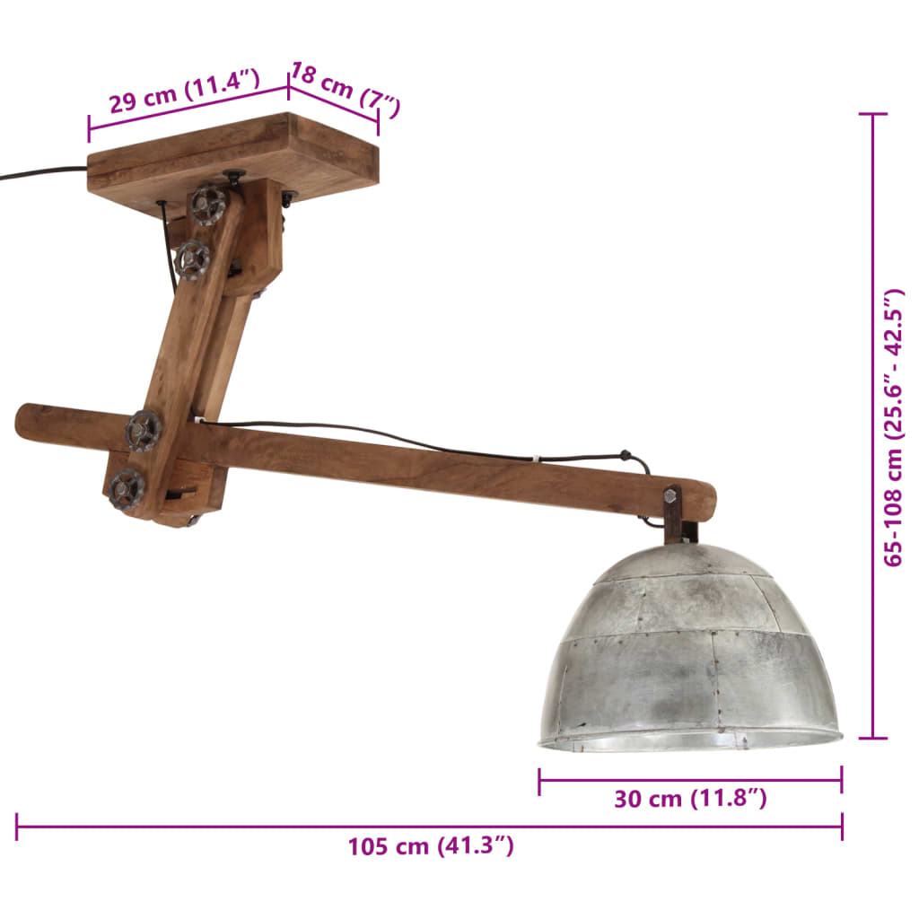 Ceiling lamp 25 W vintage silver 105x30x65-108 cm E27
