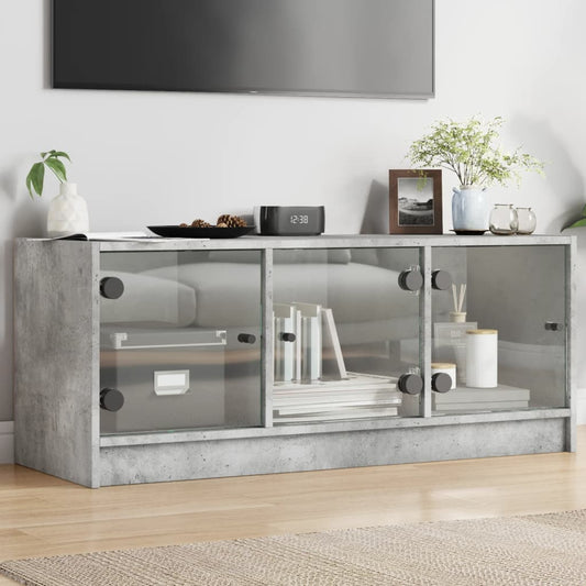 Side cabinet with glass doors concrete grey 102x37x42 cm