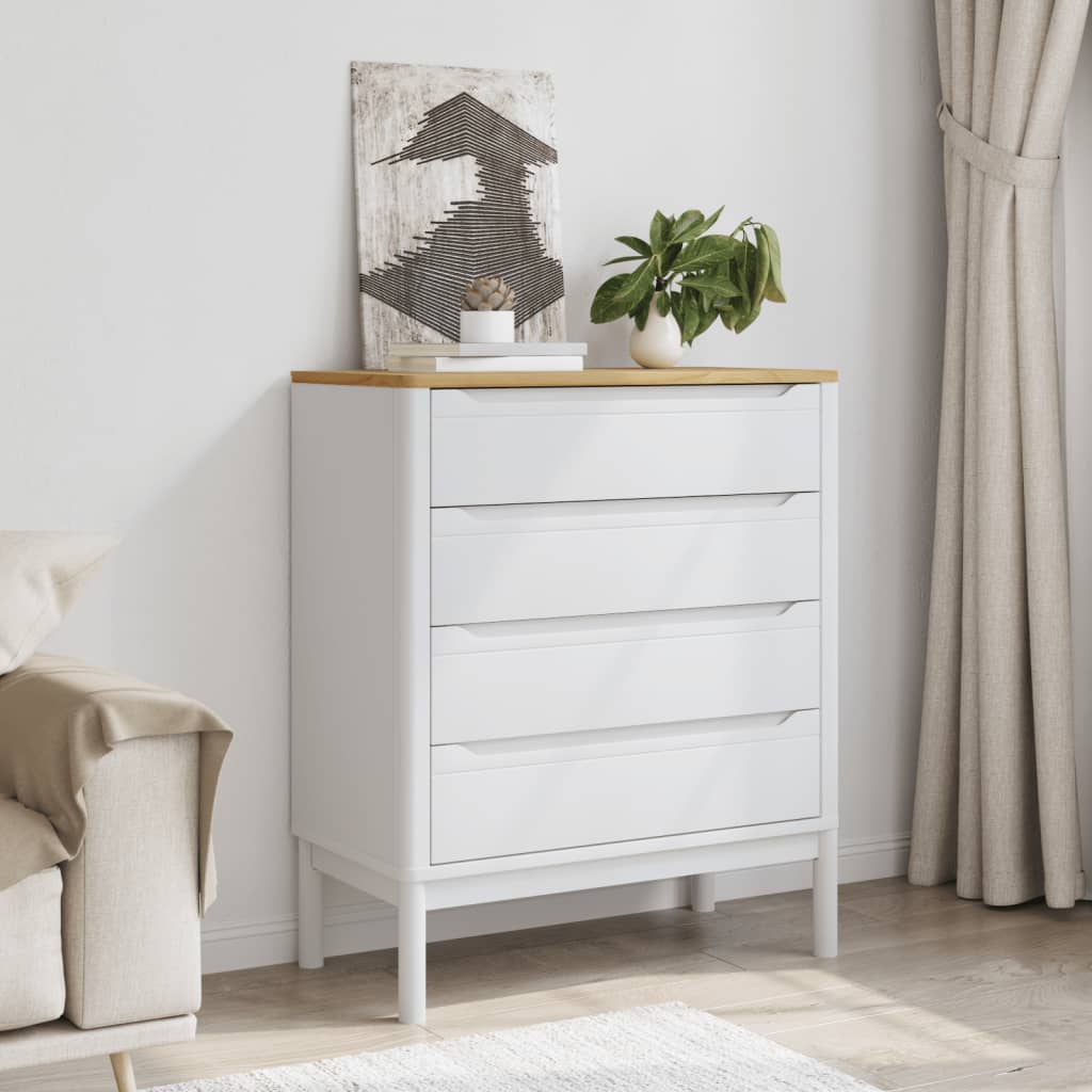Chest of drawers FLORO white solid pine wood