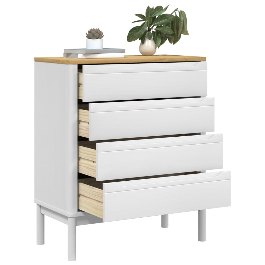 Chest of drawers FLORO white solid pine wood