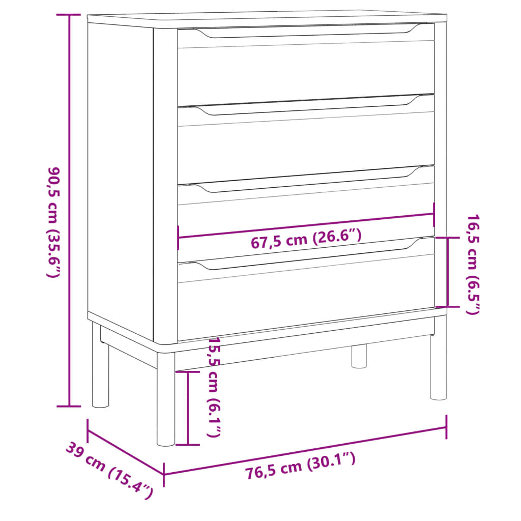 Chest of drawers FLORO white solid pine wood