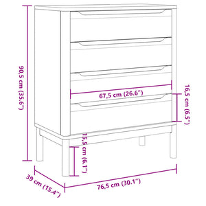 Chest of drawers FLORO white solid pine wood