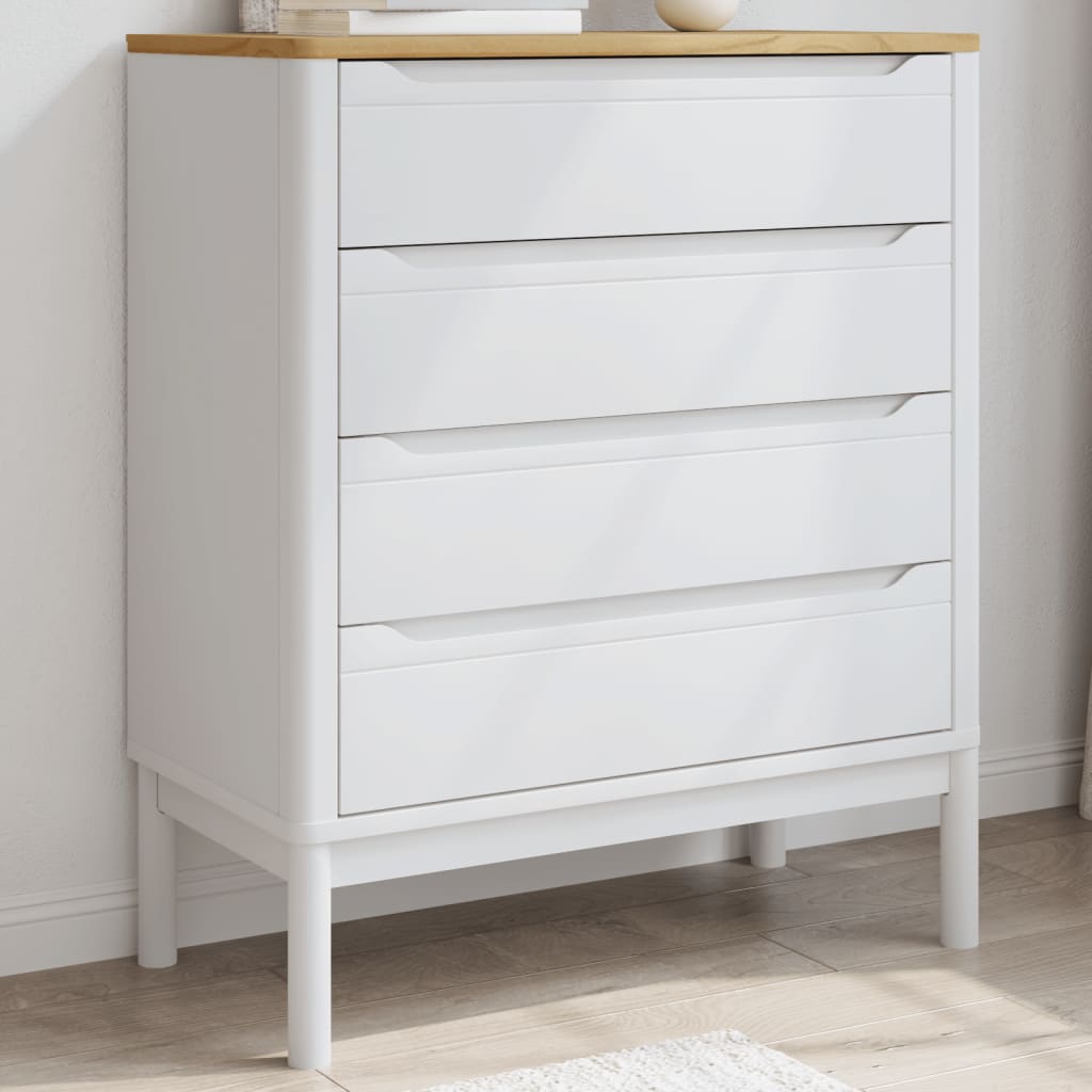 Chest of drawers FLORO white solid pine wood