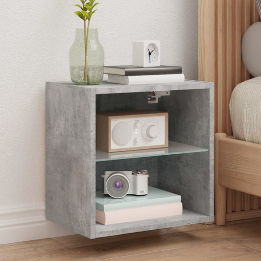Bedside table with LED wall-mounted concrete gray