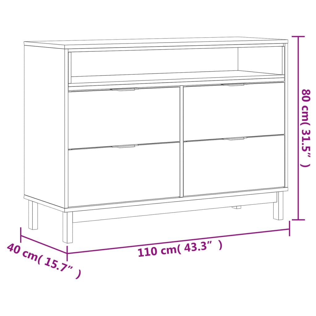 Chest of drawers FLAM 110x40x80 cm solid pine wood